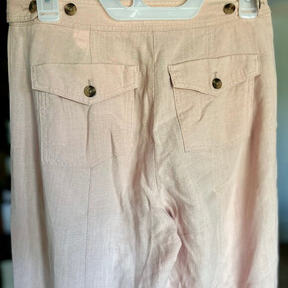 Per Una Linen Lyocell Blend Pleated Apricot Relaxed Pants Pockets Size 4 (US) - Picture 8 of 11